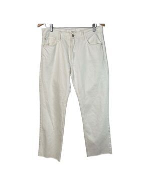 MANGO Denim White Jeans Size 6 Frayed Hem Relaxed Casual